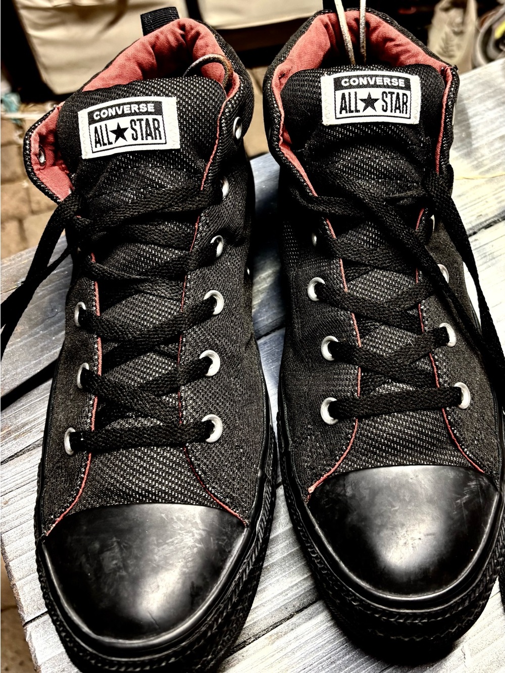 Converse All Star Men's Black High-Top Sneakers with Red Trim size 12